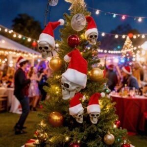 2pcs Skull Hanging Ornaments with Santa Hats